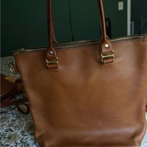 Large Zippered Leather Shoulder Tote